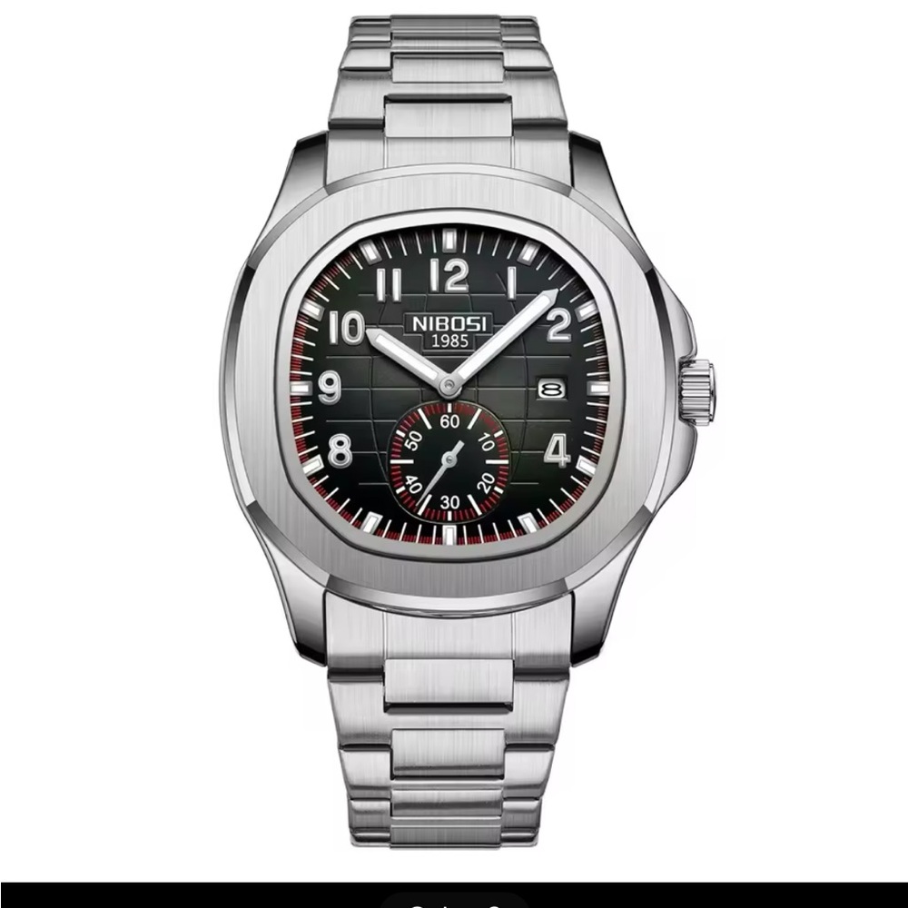 NIBOSI Silver and Black Watch